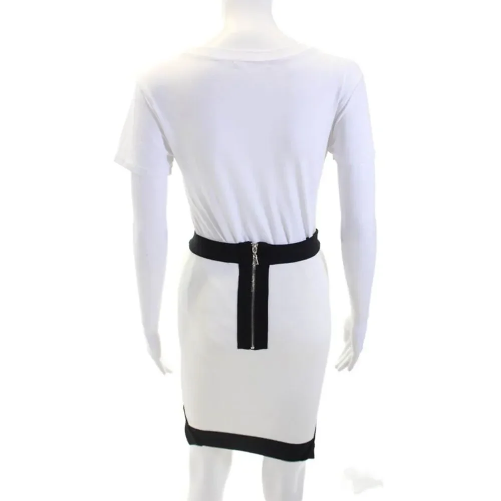 Torn by Ronny Kobo Womens Round Hem Zippered Stretch Pencil Skirt White Size XS